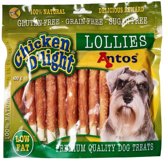 Lolly-vorm: een herkenbare vorm die honden aanspreekt en ook buiten het kauwen om interessant is. Runderhuid als basis: geeft meer bite dan een pure zachte snack, maar is minder hard dan een kauwstaaf. Kip aan de buitenkant: vertrouwde smaak die de meeste honden graag hebben, als eerste wat je hond proeft. Glutenvrij en graanvrij: geschikt voor honden met een gevoeligheid Antos Chicken D'light Lollies